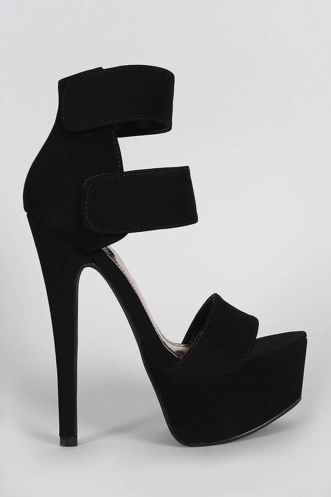 Anne Michelle Nubuck Ankle Cuff Open Toe Chunky Platform Heel