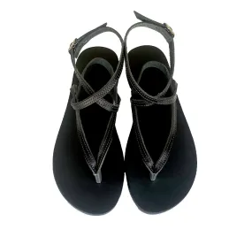 AYELET THIN SANDALS ALL BLACK WITH BROWN STITCHES