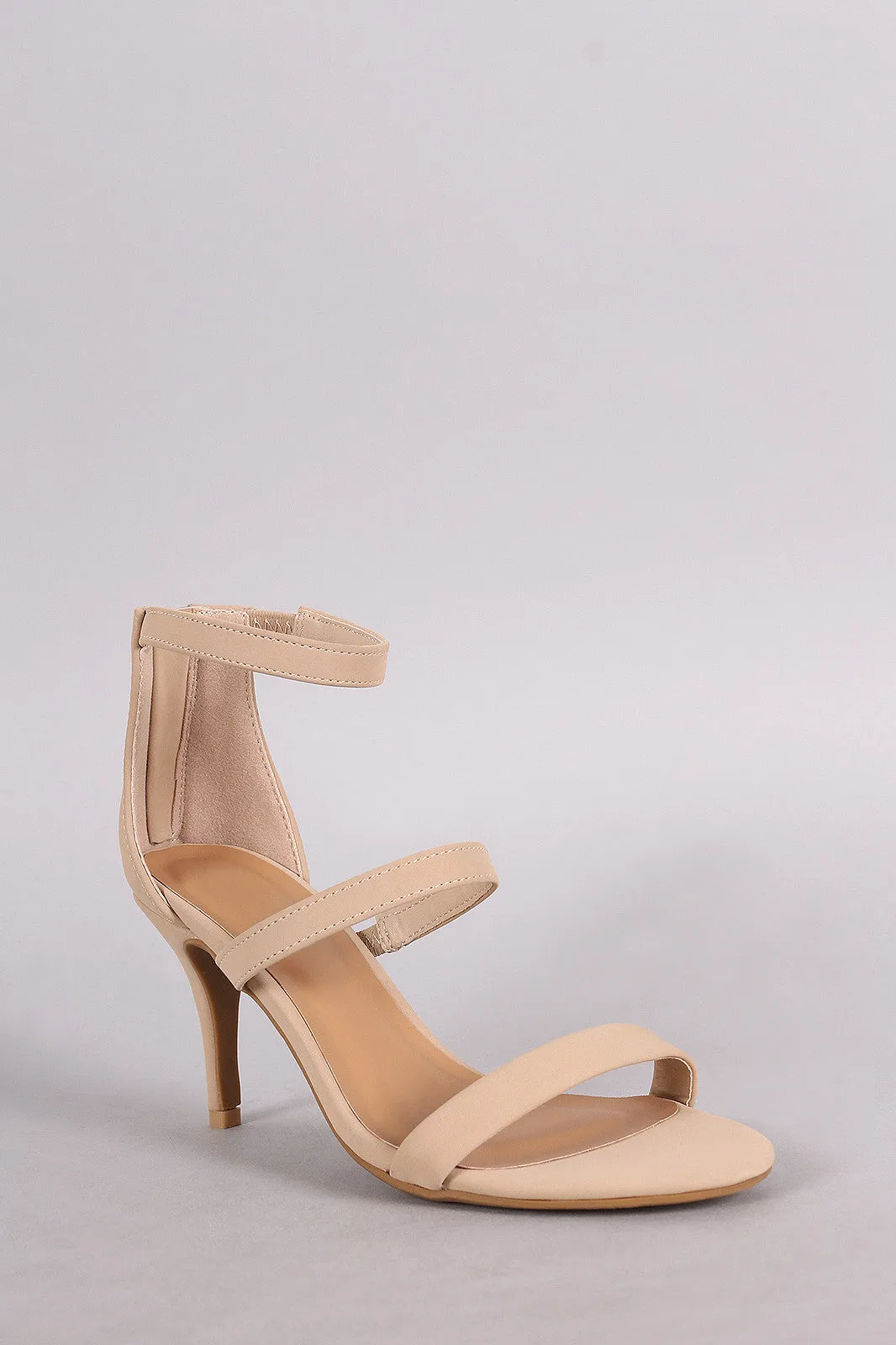 Bamboo Triple Straps Open Toe Kitten Heel