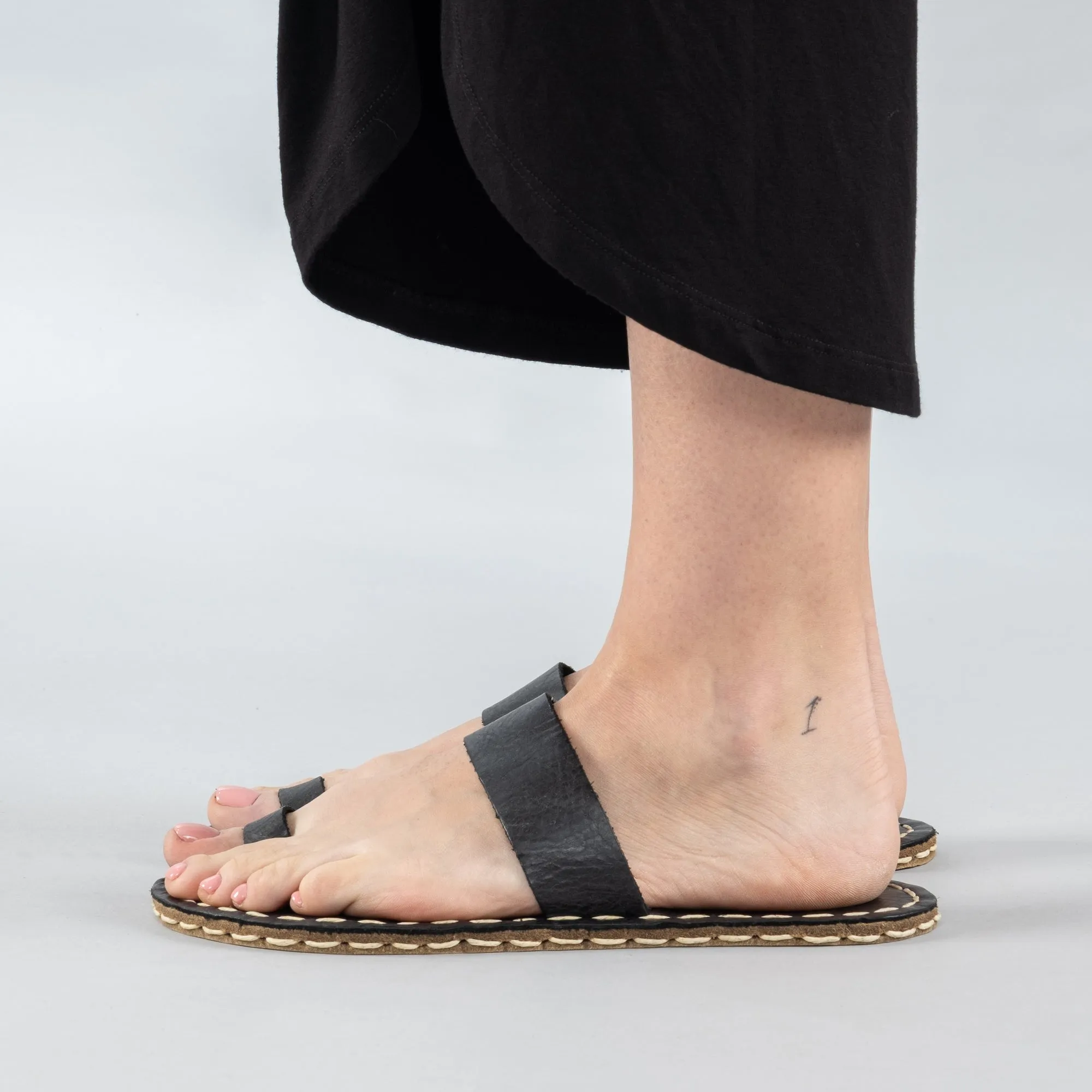 Black Barefoot Thong Sandals