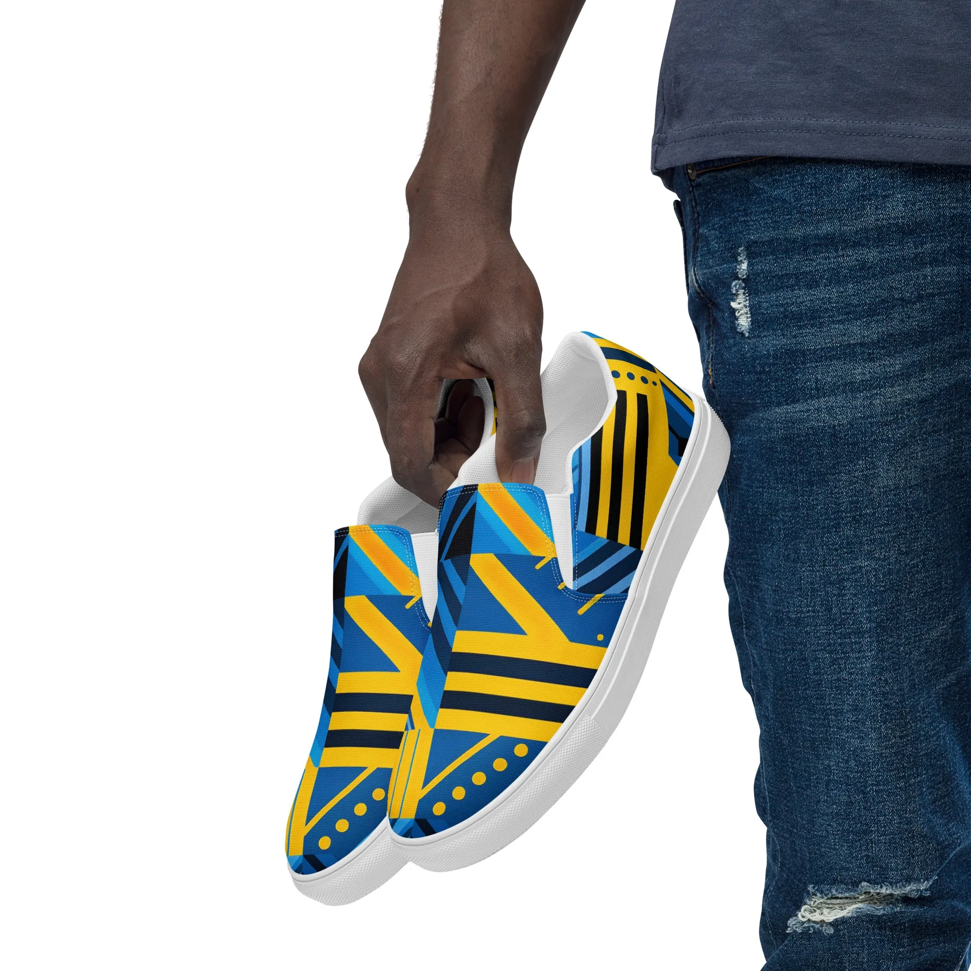 Blue Men’s Kente Slip-on Canvas Shoes