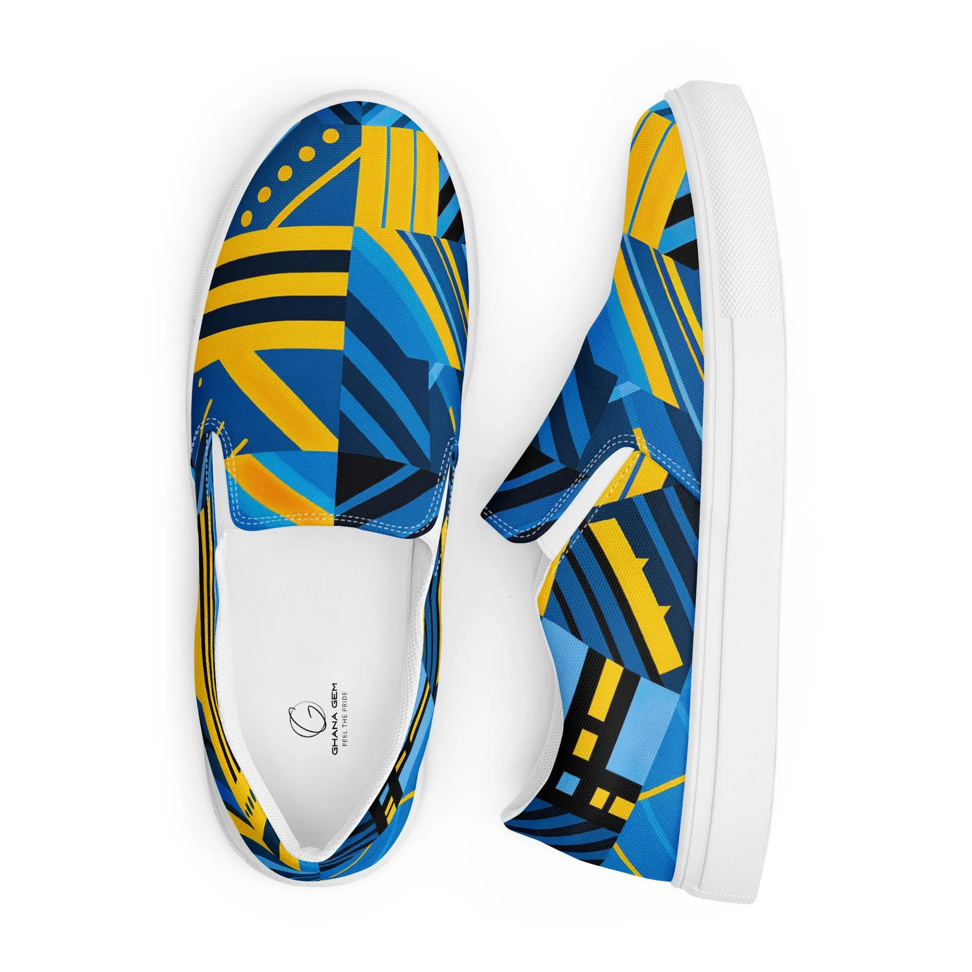 Blue Men’s Kente Slip-on Canvas Shoes