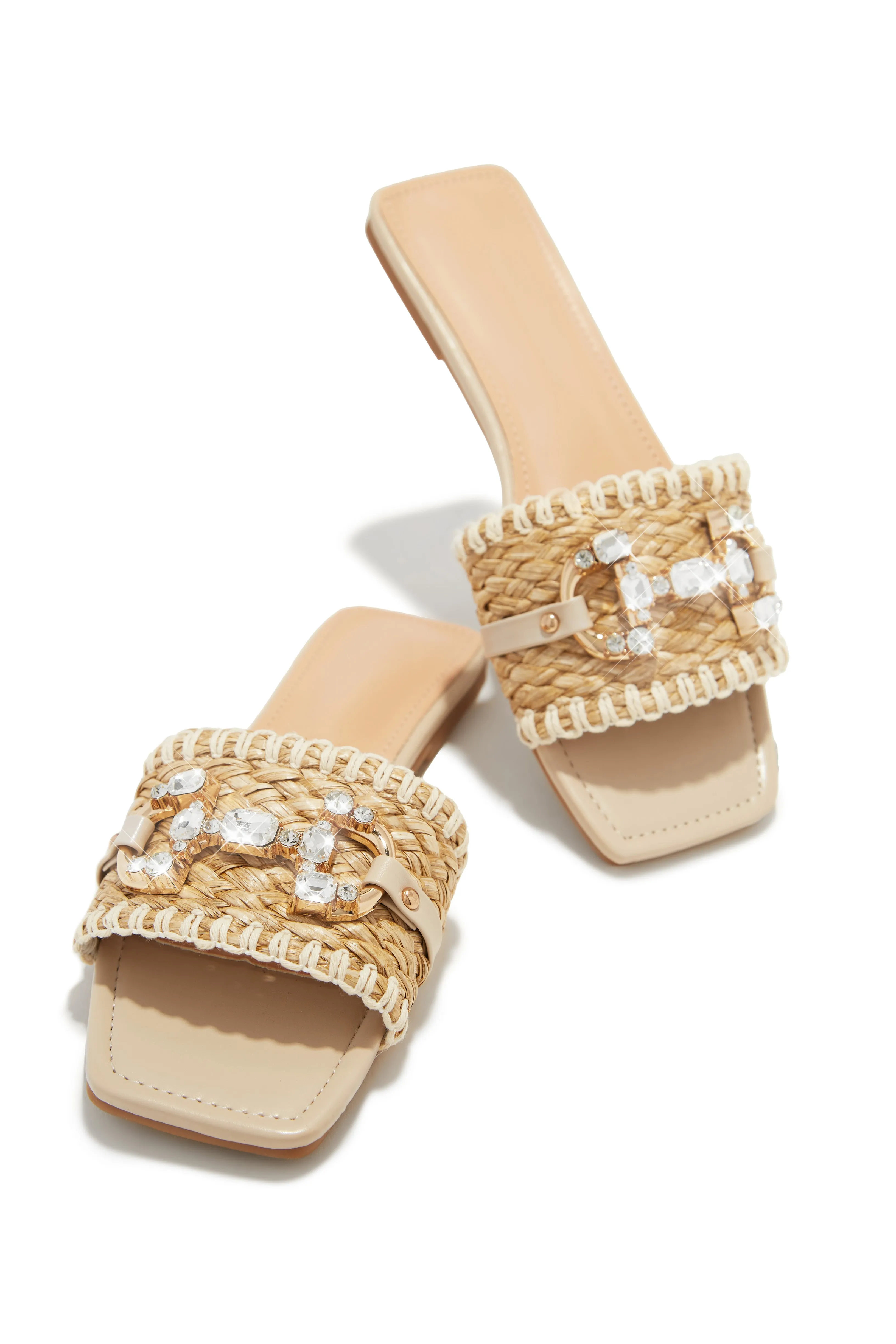 Cabo Vacay Embellished Slip On Sandals - Nude