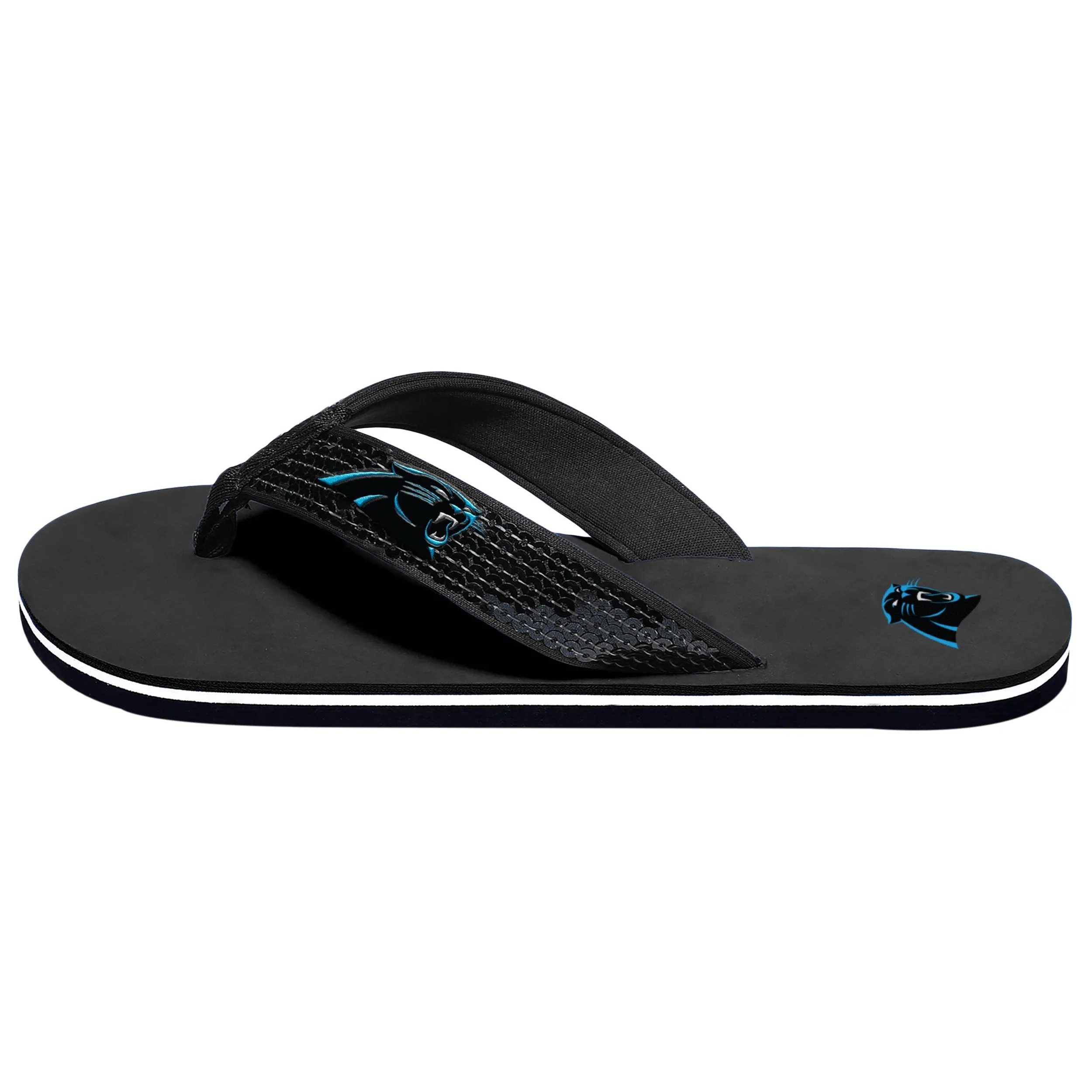 Carolina Panthers NFL Womens Sequin Flip Flops