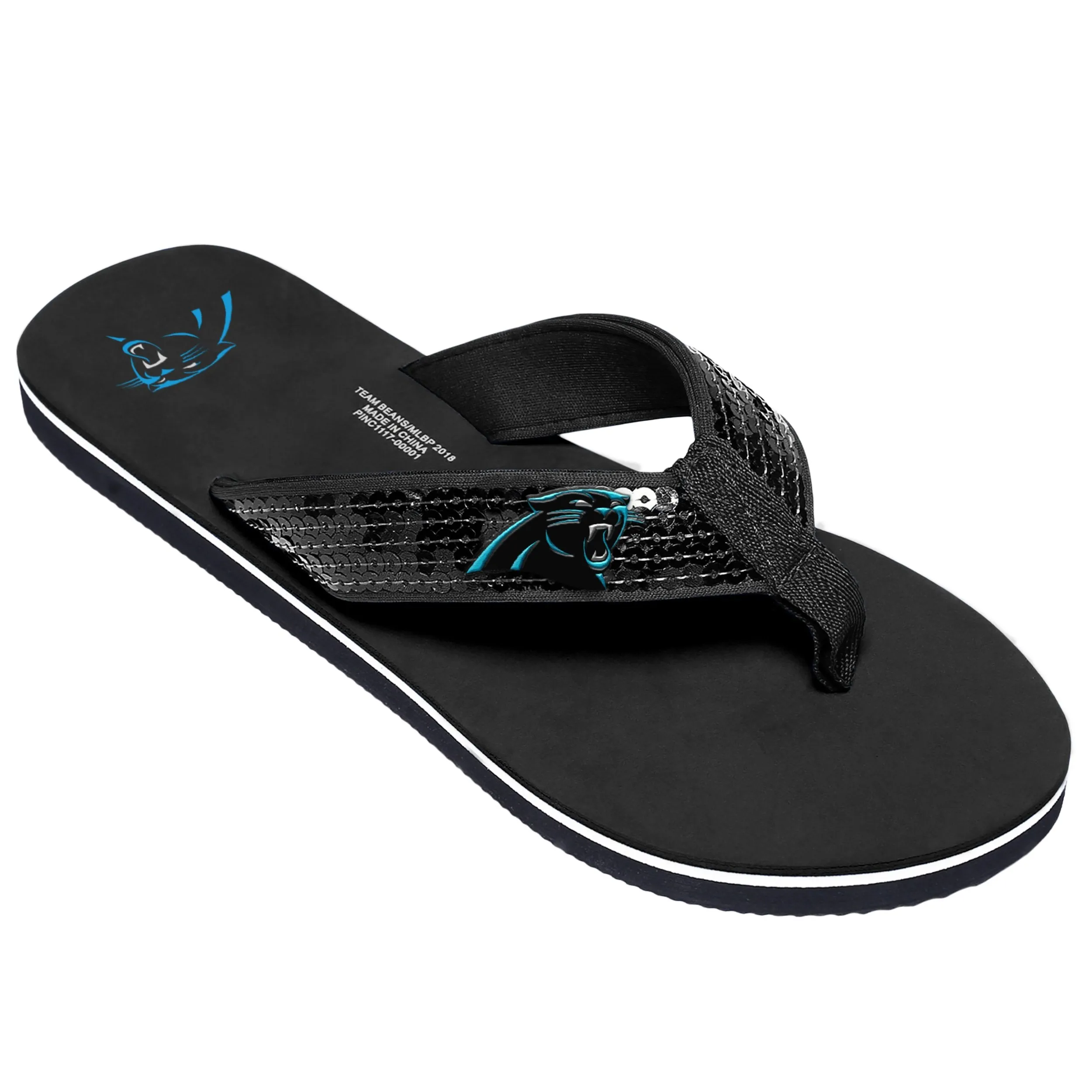 Carolina Panthers NFL Womens Sequin Flip Flops