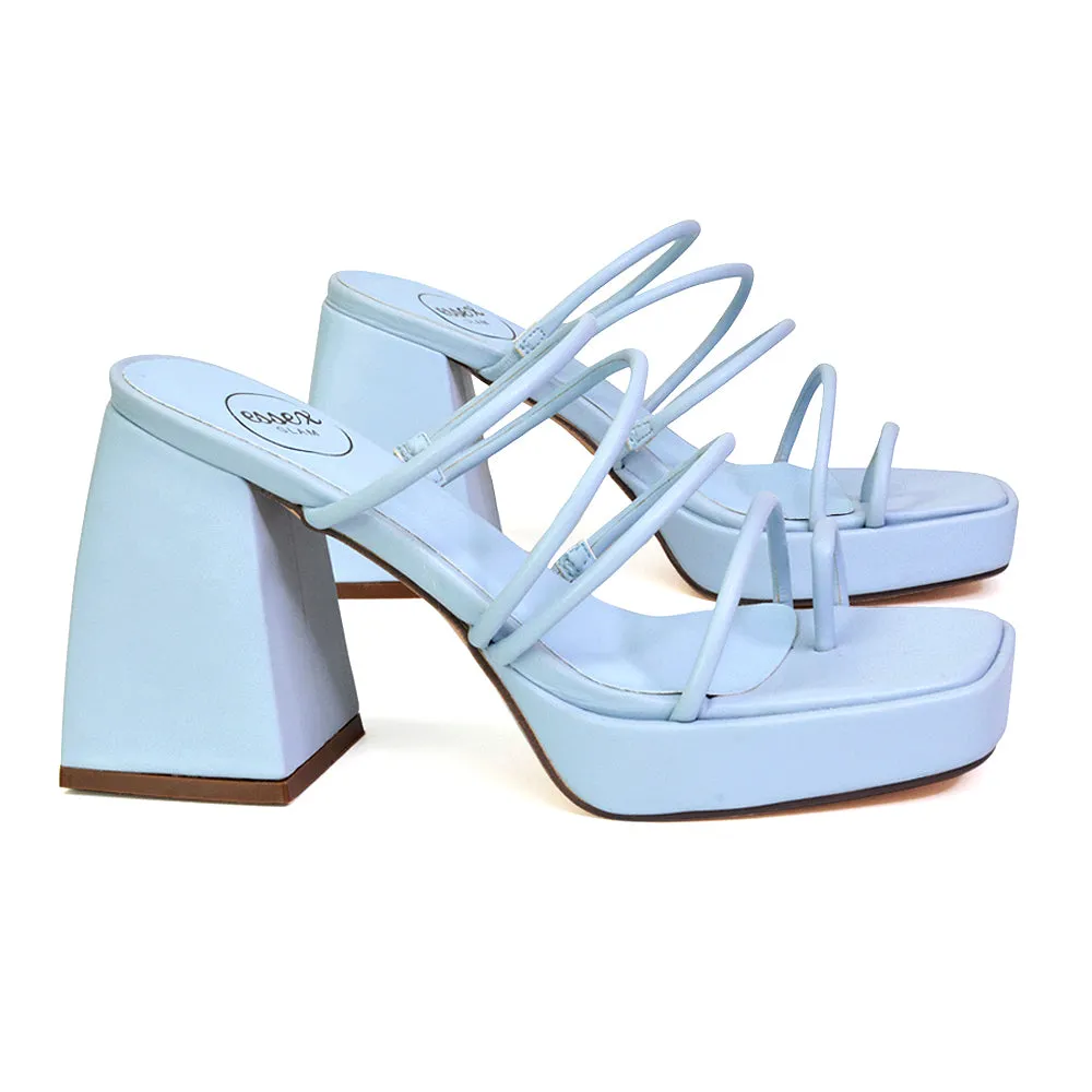 Colt Platform Strappy Square Toe Block High Heeled Mules Sandals in White