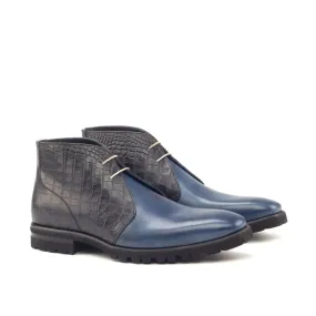 DapperFam Vivace in Navy / Black Men's Italian Leather Chukka