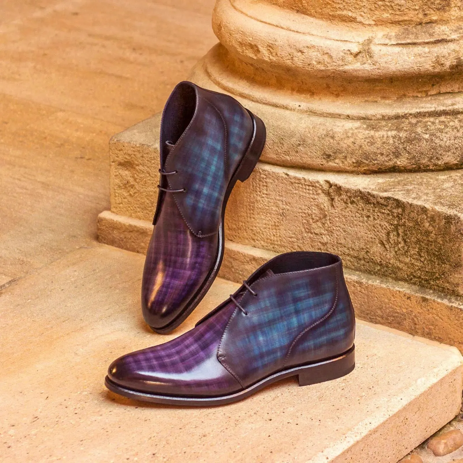 DapperFam Vivace in Purple / Denim Men's Hand-Painted Patina Chukka