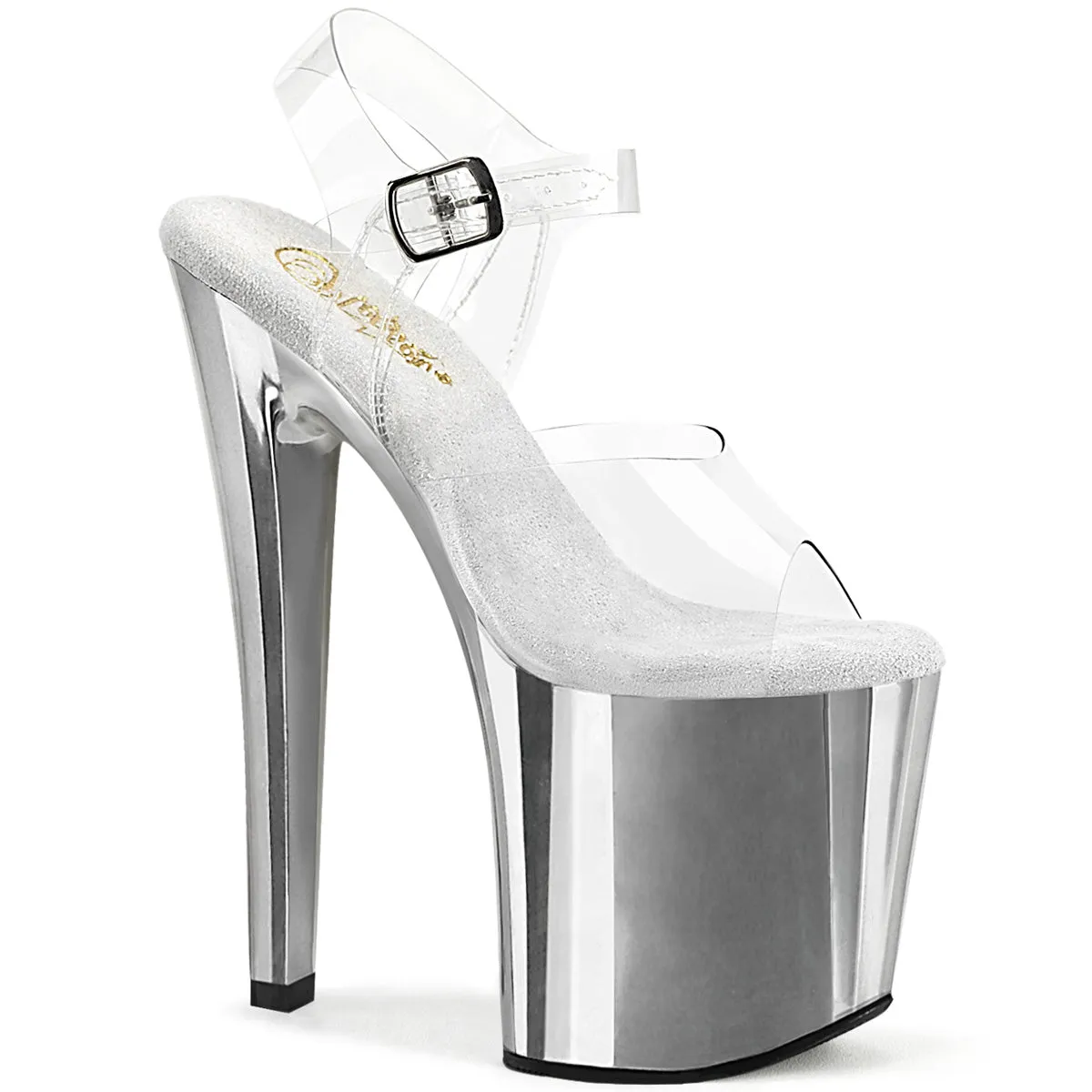 ENCHANT-708 Clr/Slv Chrome, 8"Heels