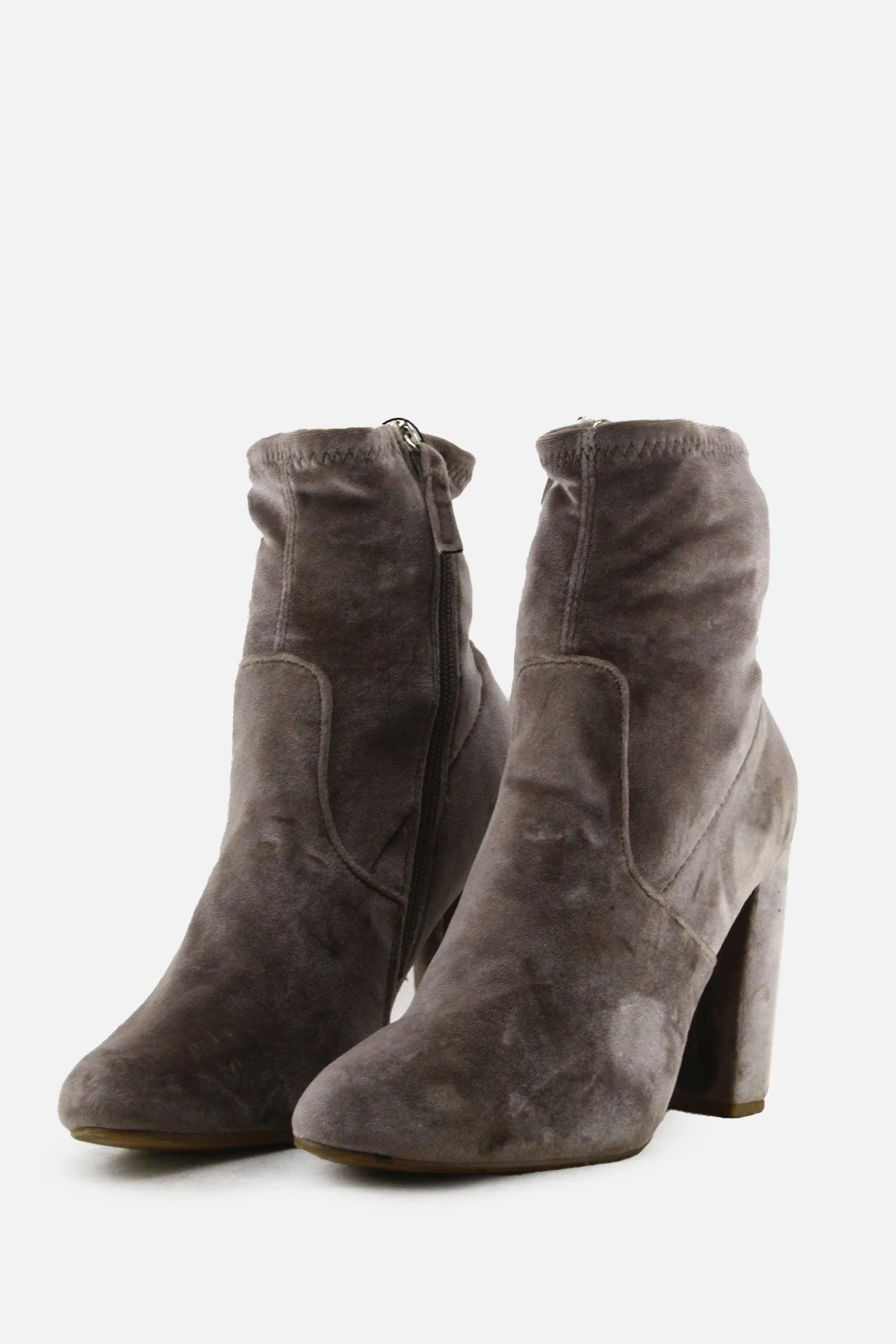 European Brand Zipper Block Heels Sock Boots | Suede