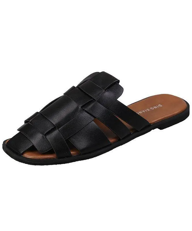 Faux Leather Boho Chocolate Hollow Out Thong Sandals Slide Sandals