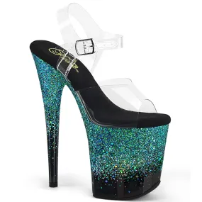 Flamingo-808SS Black-Turquoise Multi Glitter, 8" Heels (Speed Heels)