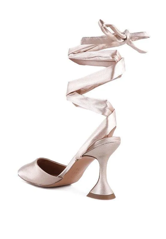 Fonda Kitten Heel Tie Up Satin Sandals