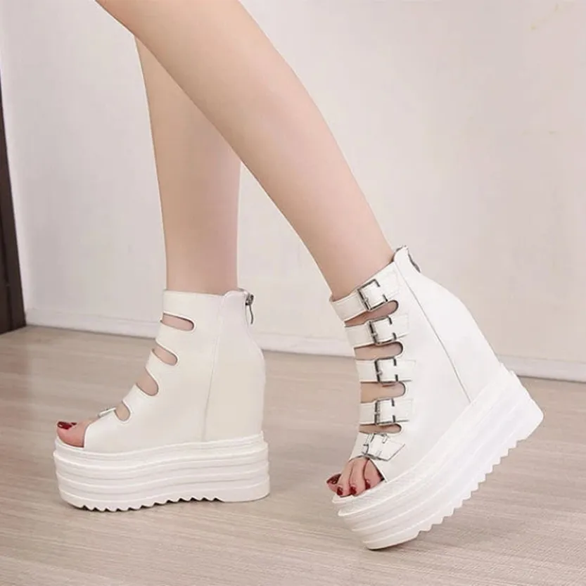 Funki Buys | Shoes | Women's Goth Buckle Strap Wedge Sandal