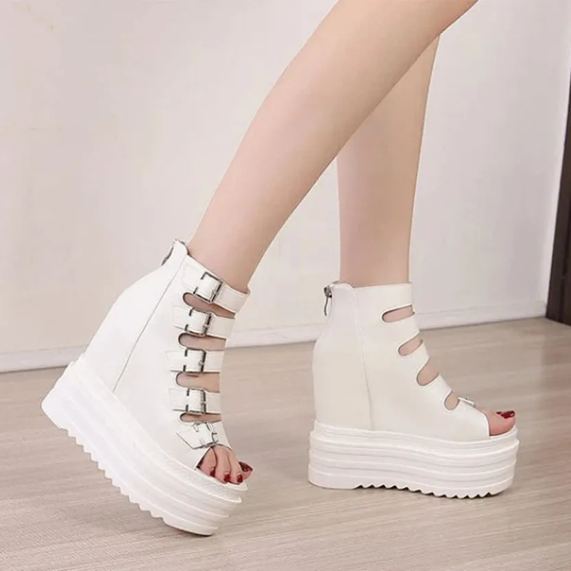 Funki Buys | Shoes | Women's Goth Buckle Strap Wedge Sandal