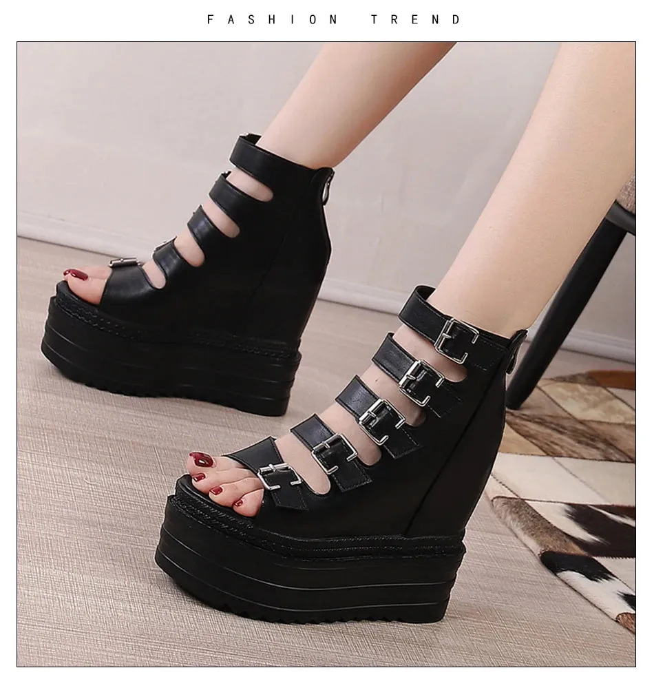 Funki Buys | Shoes | Women's Goth Buckle Strap Wedge Sandal