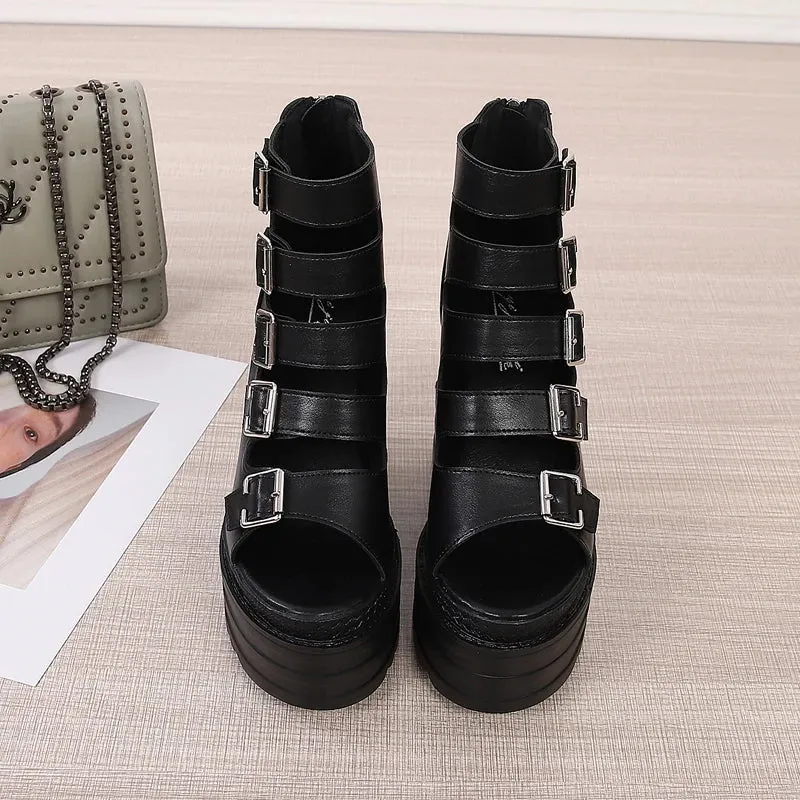 Funki Buys | Shoes | Women's Goth Buckle Strap Wedge Sandal