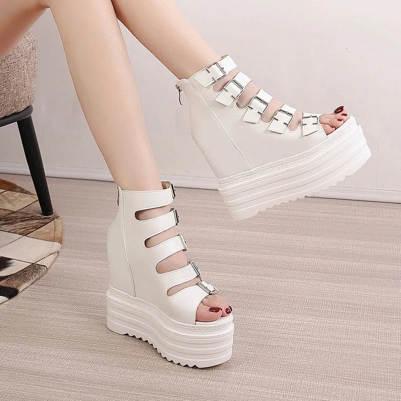 Funki Buys | Shoes | Women's Goth Buckle Strap Wedge Sandal