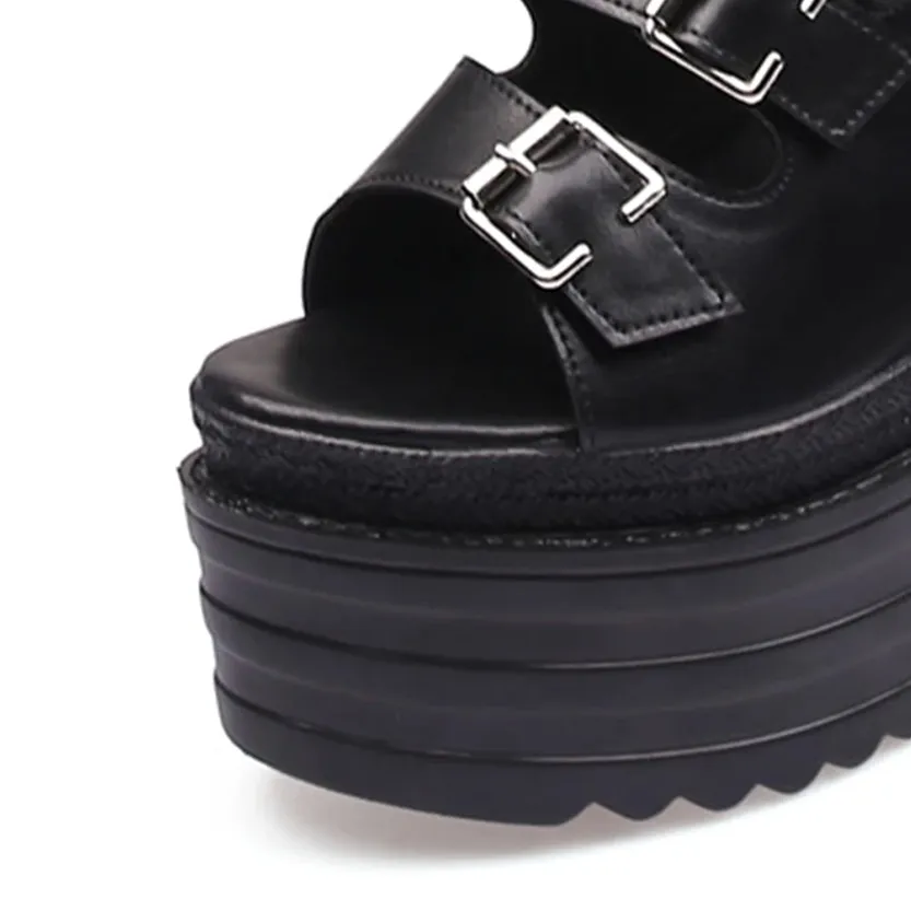 Funki Buys | Shoes | Women's Goth Buckle Strap Wedge Sandal