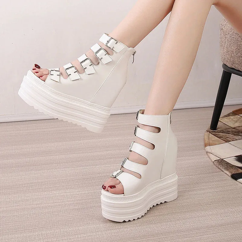 Funki Buys | Shoes | Women's Goth Buckle Strap Wedge Sandal