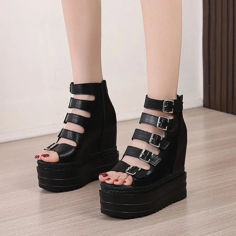 Funki Buys | Shoes | Women's Goth Buckle Strap Wedge Sandal