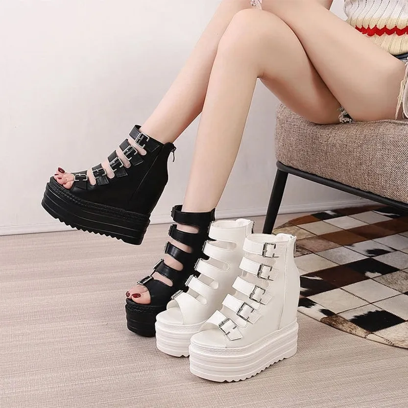 Funki Buys | Shoes | Women's Goth Buckle Strap Wedge Sandal