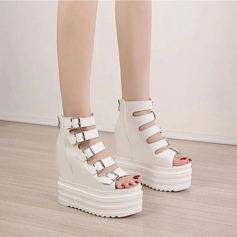 Funki Buys | Shoes | Women's Goth Buckle Strap Wedge Sandal