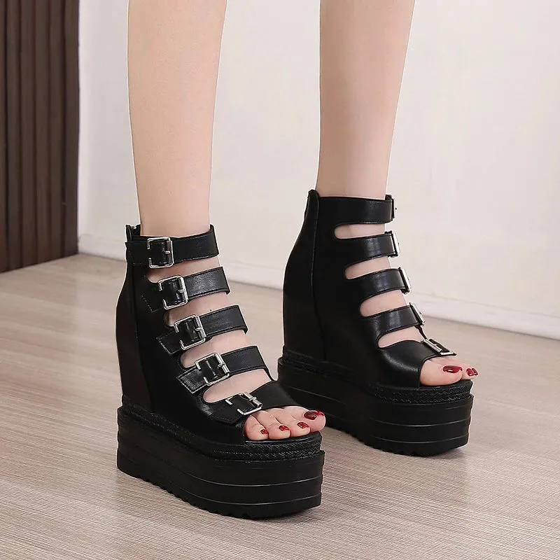 Funki Buys | Shoes | Women's Goth Buckle Strap Wedge Sandal