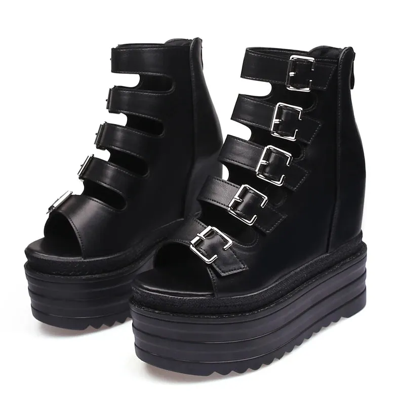 Funki Buys | Shoes | Women's Goth Buckle Strap Wedge Sandal