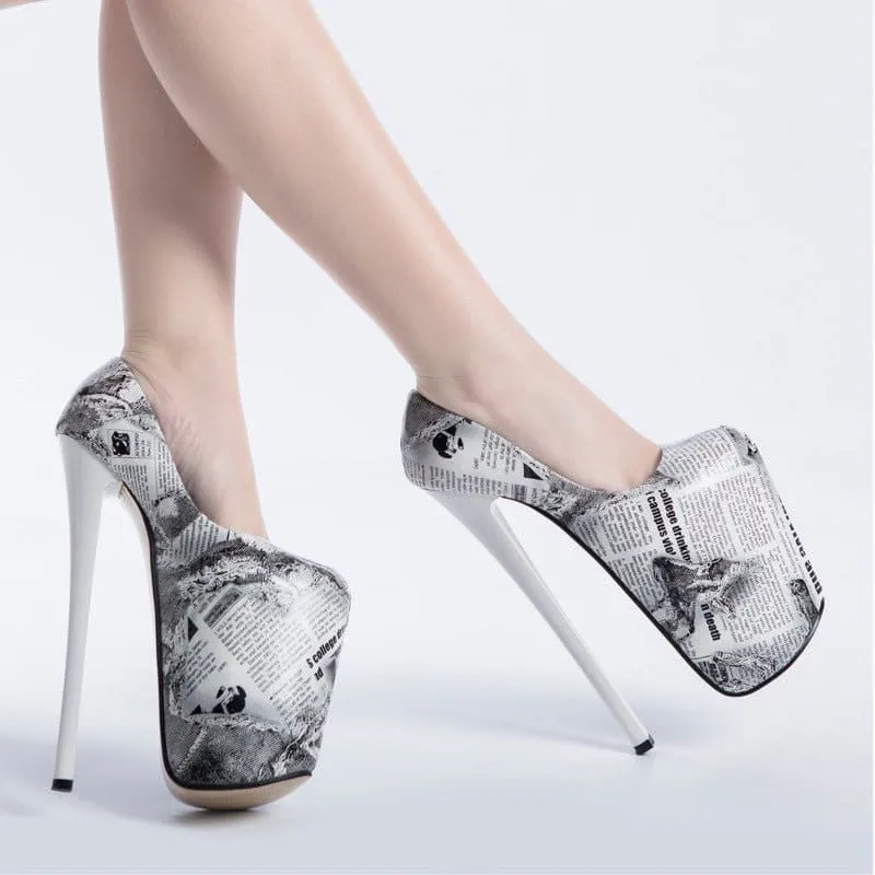 High Heel Newspaper Print Design Shoes for Drag Queens