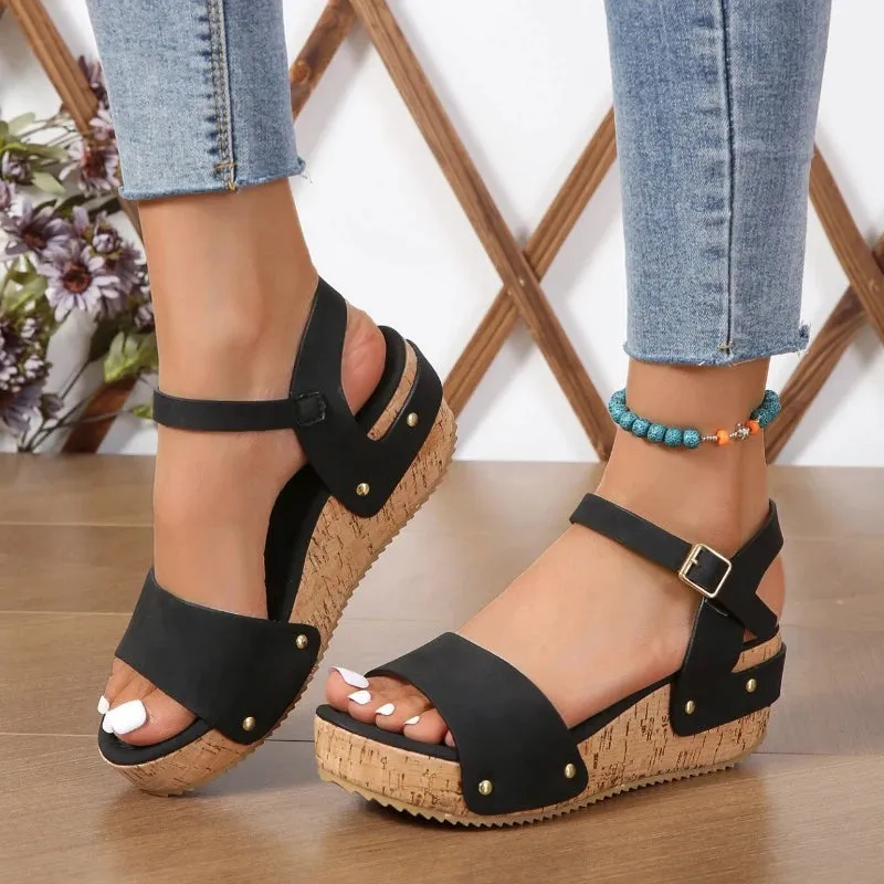 Hnzxzm Thick Sole Wedge Heel Sandals for Women Summer Chunky Platform Sandles Woman Big Size Ankle Strap Gladiator Sandalias