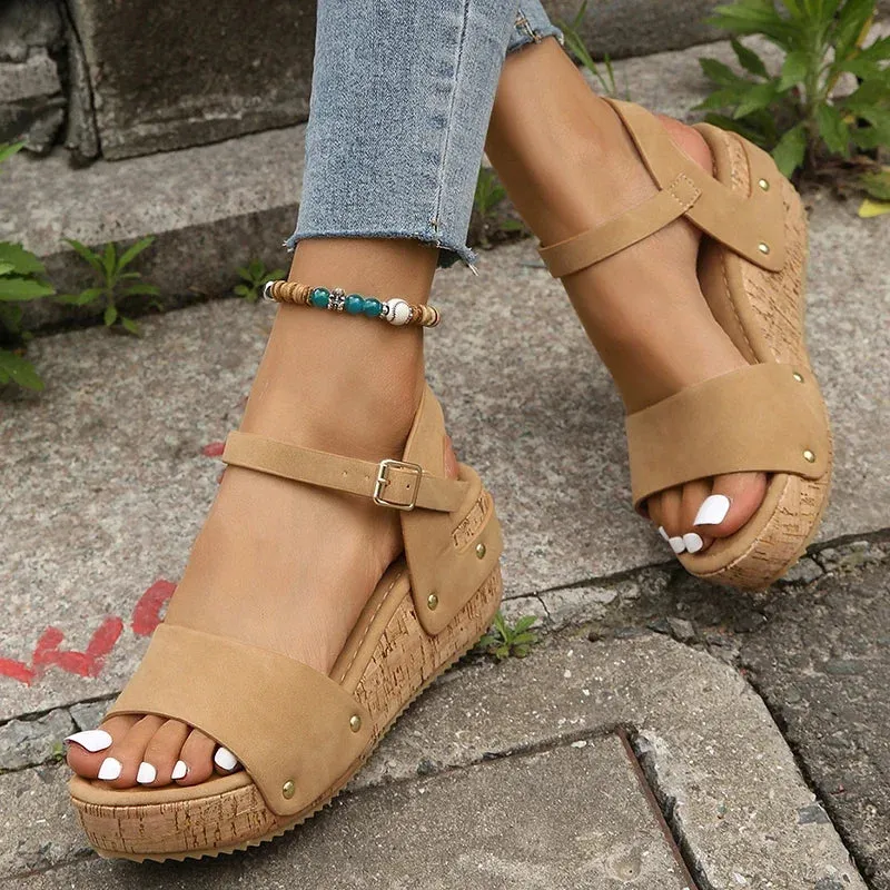 Hnzxzm Thick Sole Wedge Heel Sandals for Women Summer Chunky Platform Sandles Woman Big Size Ankle Strap Gladiator Sandalias