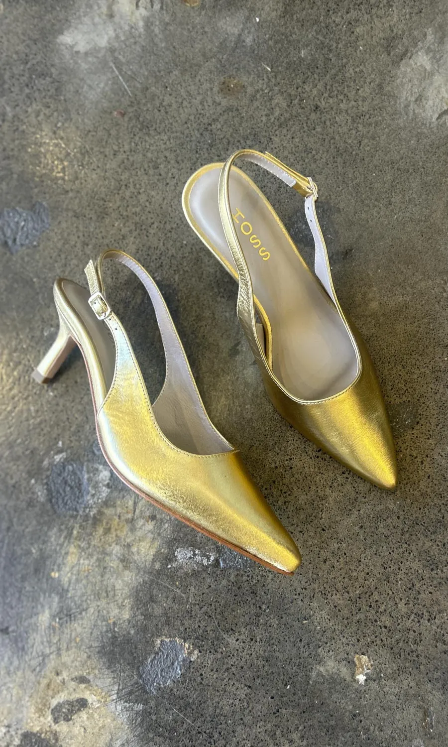 hoss Gold Leather Slingback Kitten Heels