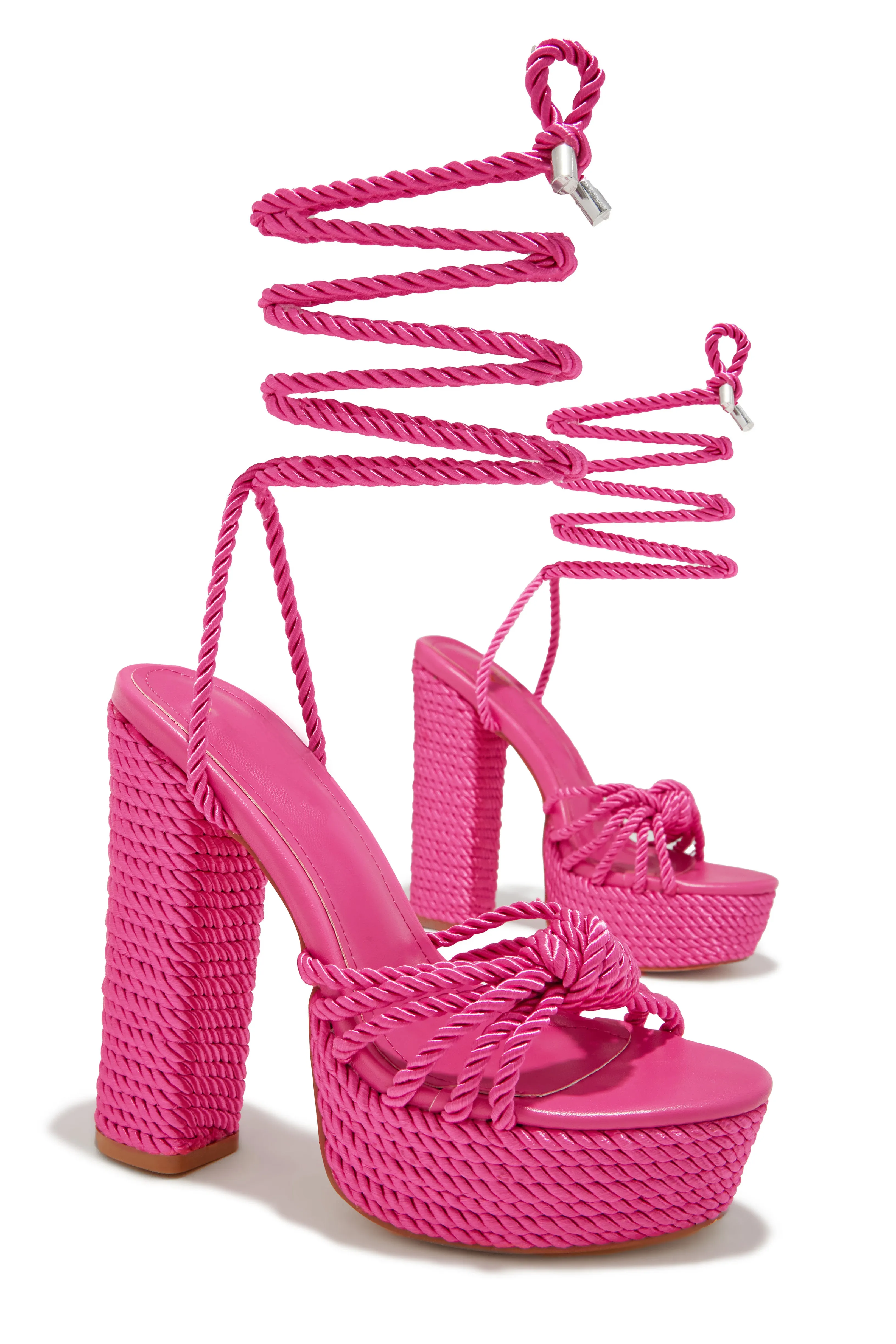 Kayden Lace Up Platform Block Heels - Pink