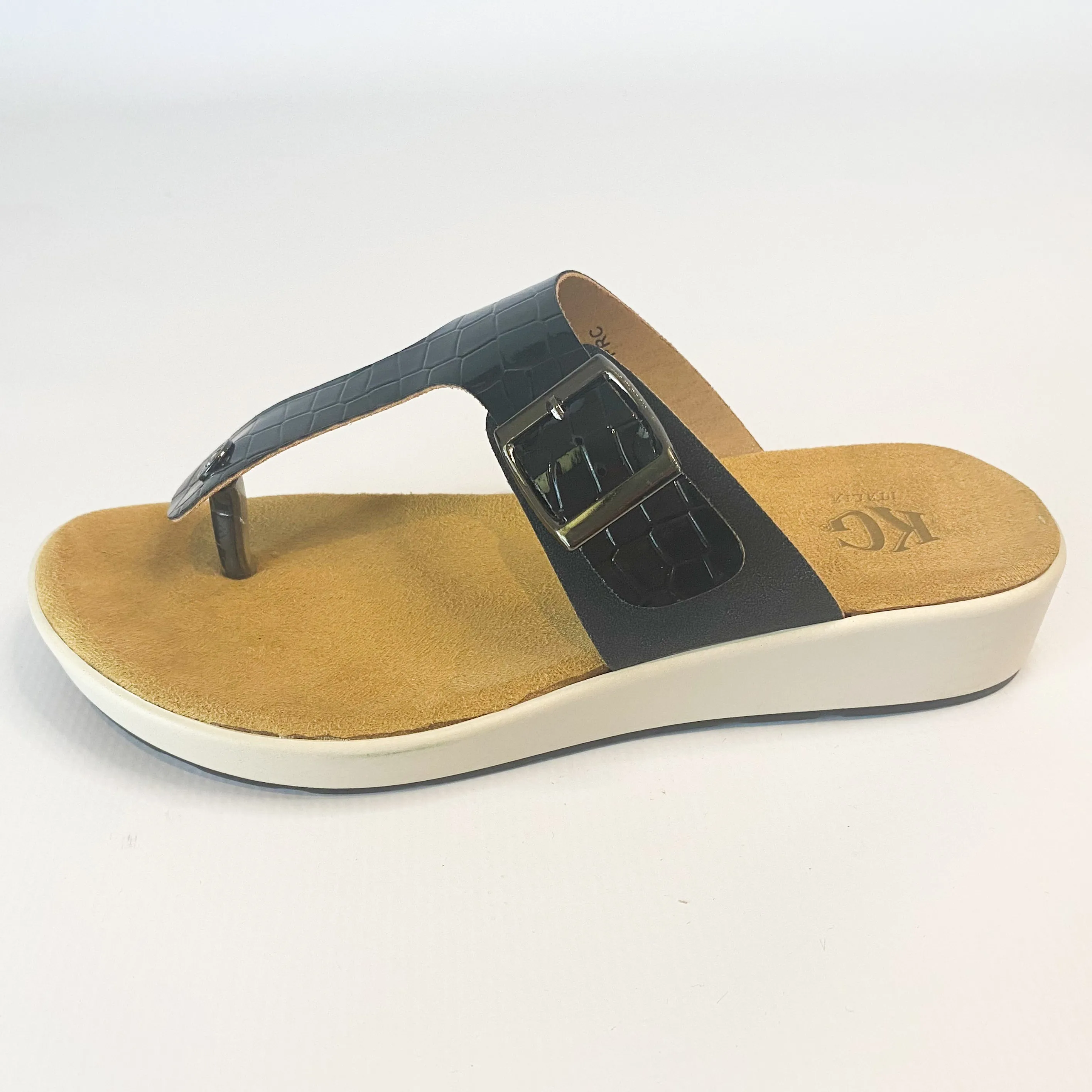 KG black buckle thong sandal