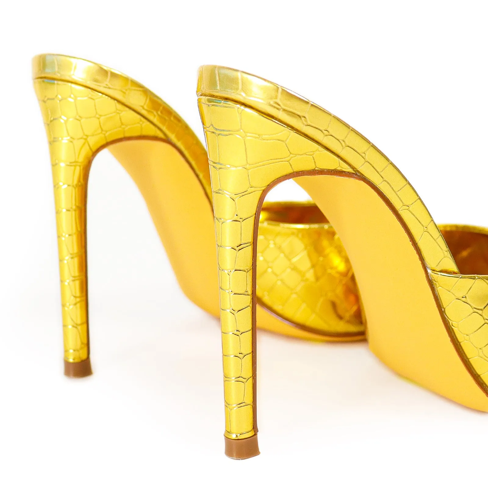 LAURENT-43 POINTED MULE PATENT STILETTO HIGH HEEL - GOLD