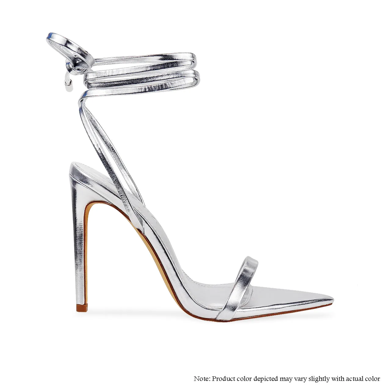 LAURENT-55 POINTY TOE METALLIC TIE-UP HEEL - SILVER