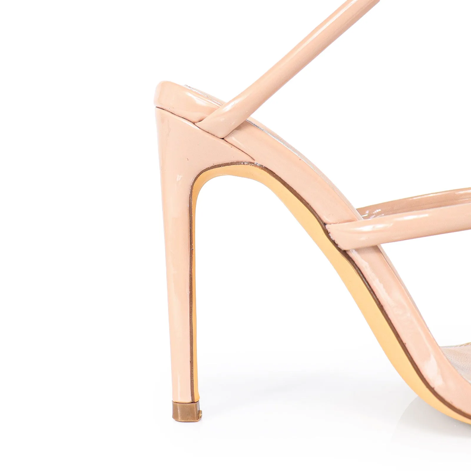 LAURENT-70 TUBULAR SPIRAL STRAP ON POINTED HEEL - NUDE PATENT