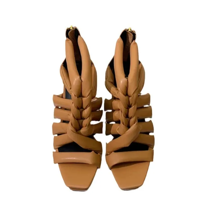 Leather Puffer Gladiator Sandals