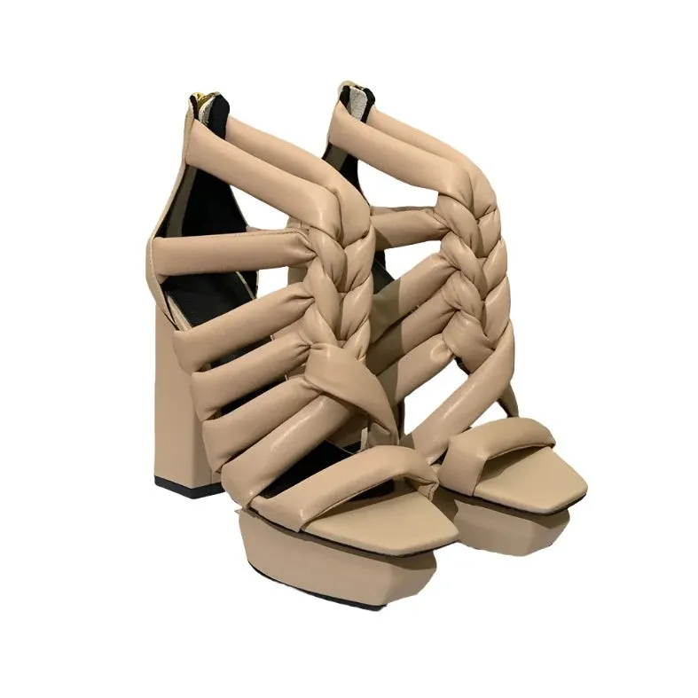 Leather Puffer Gladiator Sandals