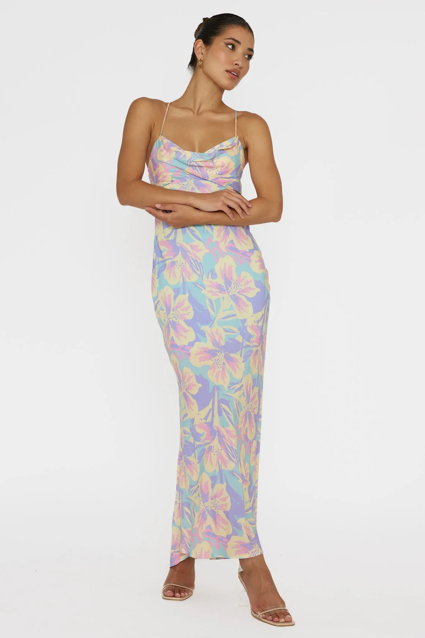 Libby Scoop Back Maxi Dress Floral Blue