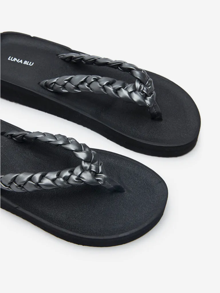 LUNA BLU Black Braid Pattern Flip-Flop