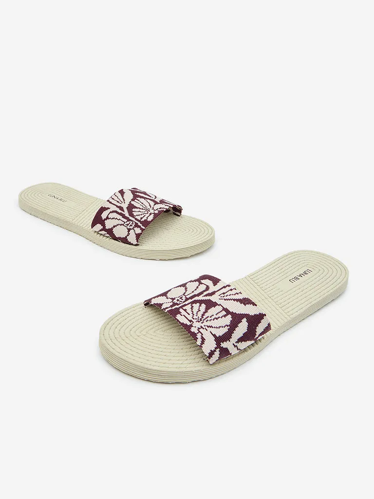 LUNA BLU Burgundy Leaf Design Knitted Flip-Flop