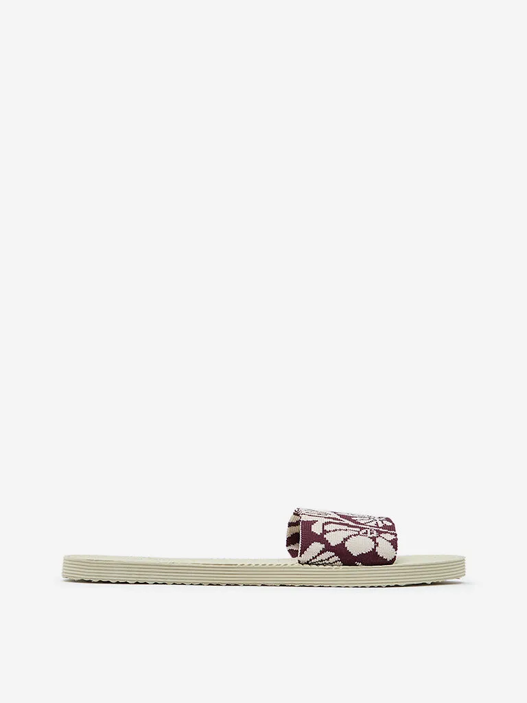 LUNA BLU Burgundy Leaf Design Knitted Flip-Flop