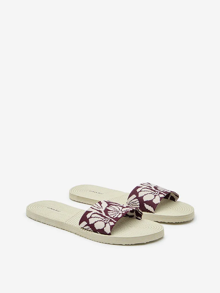 LUNA BLU Burgundy Leaf Design Knitted Flip-Flop