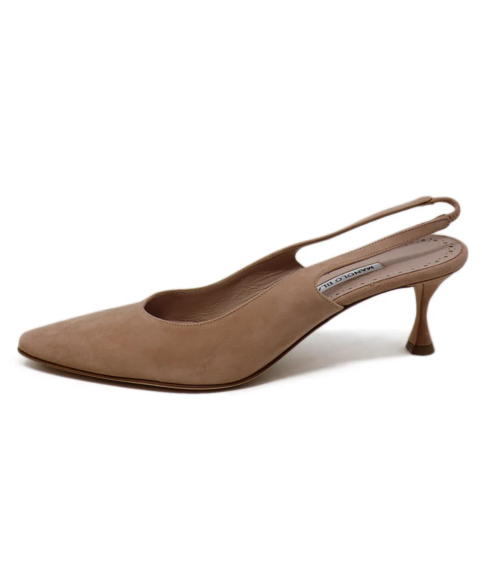 Manolo Blahnik Neutral Suede Slingbacks sz 10.5