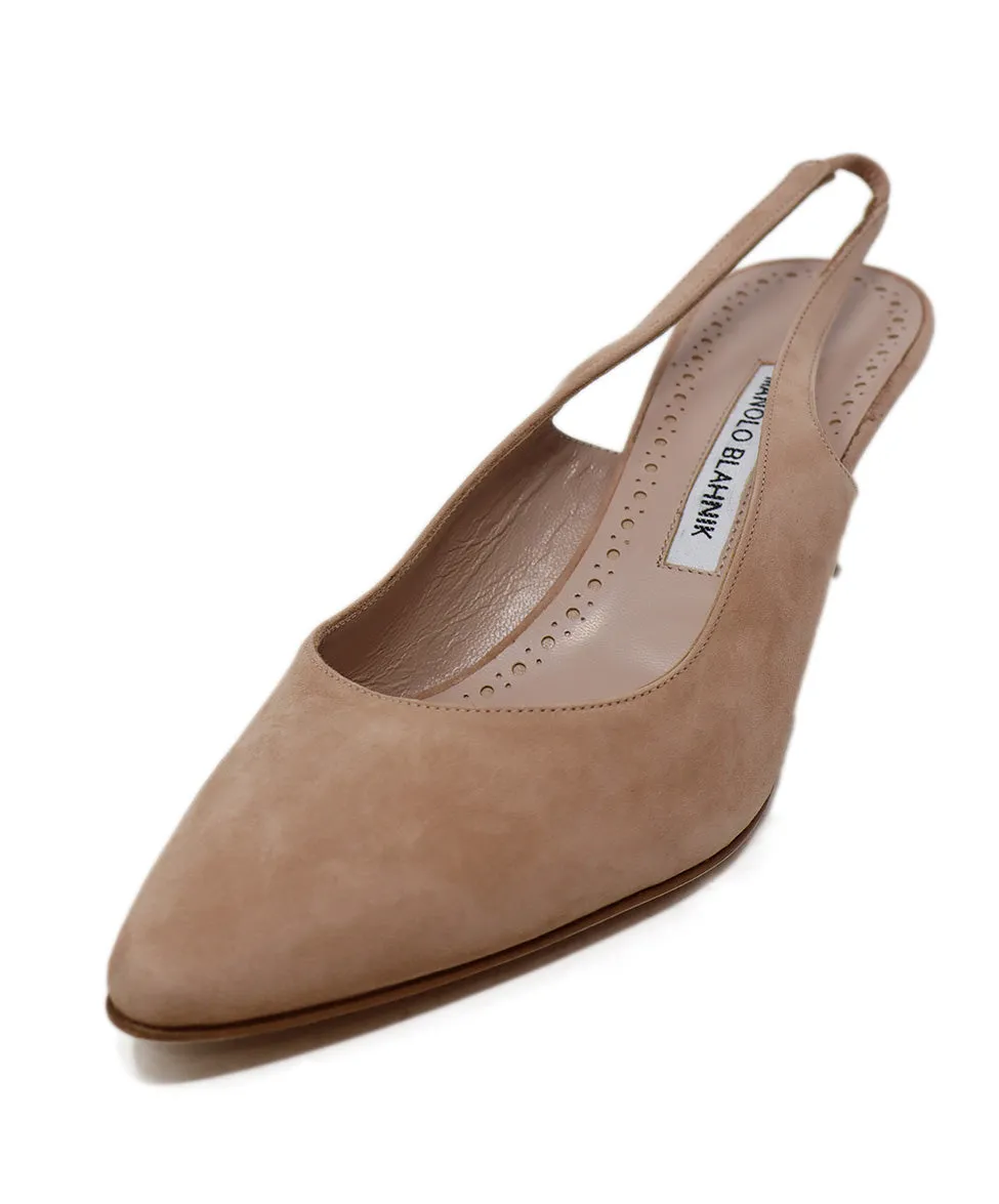 Manolo Blahnik Neutral Suede Slingbacks sz 10.5