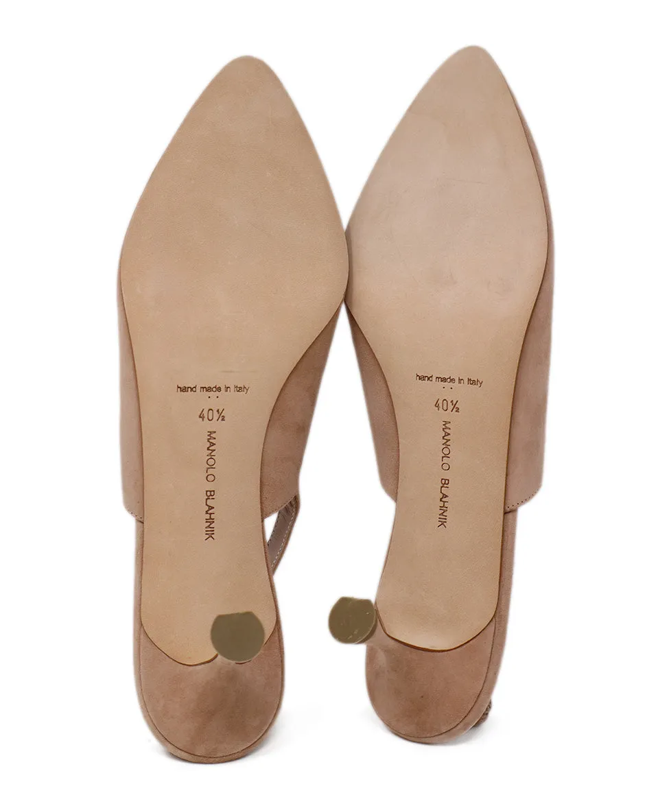 Manolo Blahnik Neutral Suede Slingbacks sz 10.5