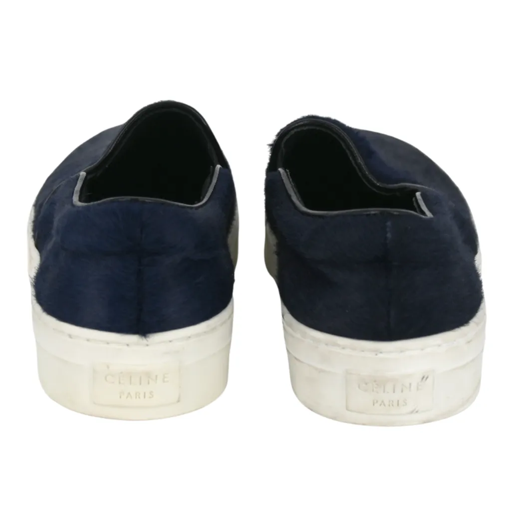 Navy Ponyhair Slip-On Sneakers