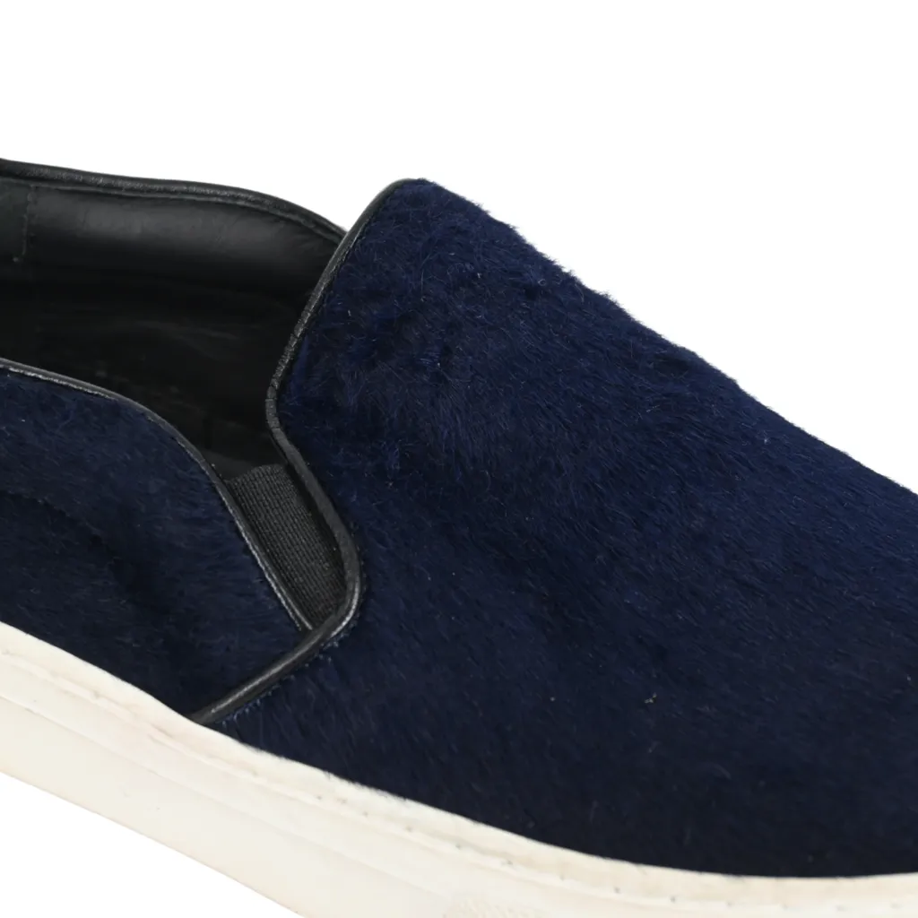 Navy Ponyhair Slip-On Sneakers